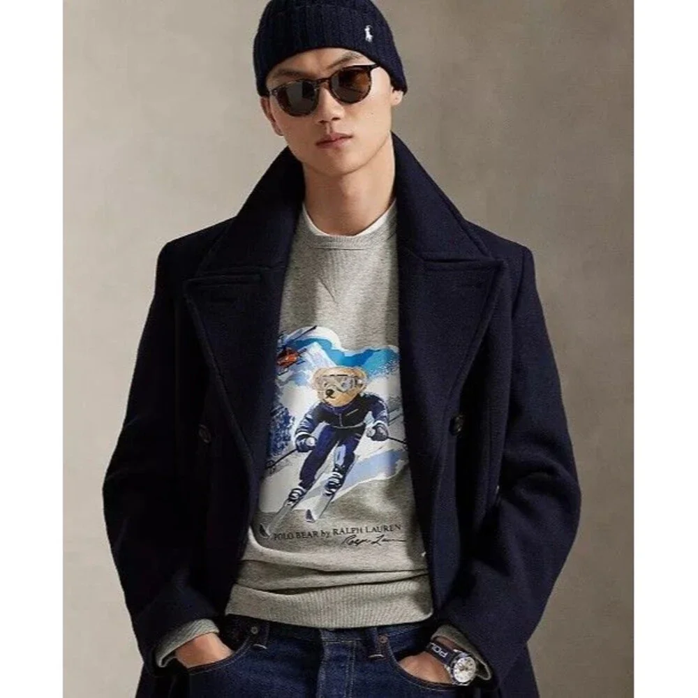 NWT Polo Ralph Lauren Ski Bear Sz Large Mens Gray Crewneck Sweatshirt Helicopter